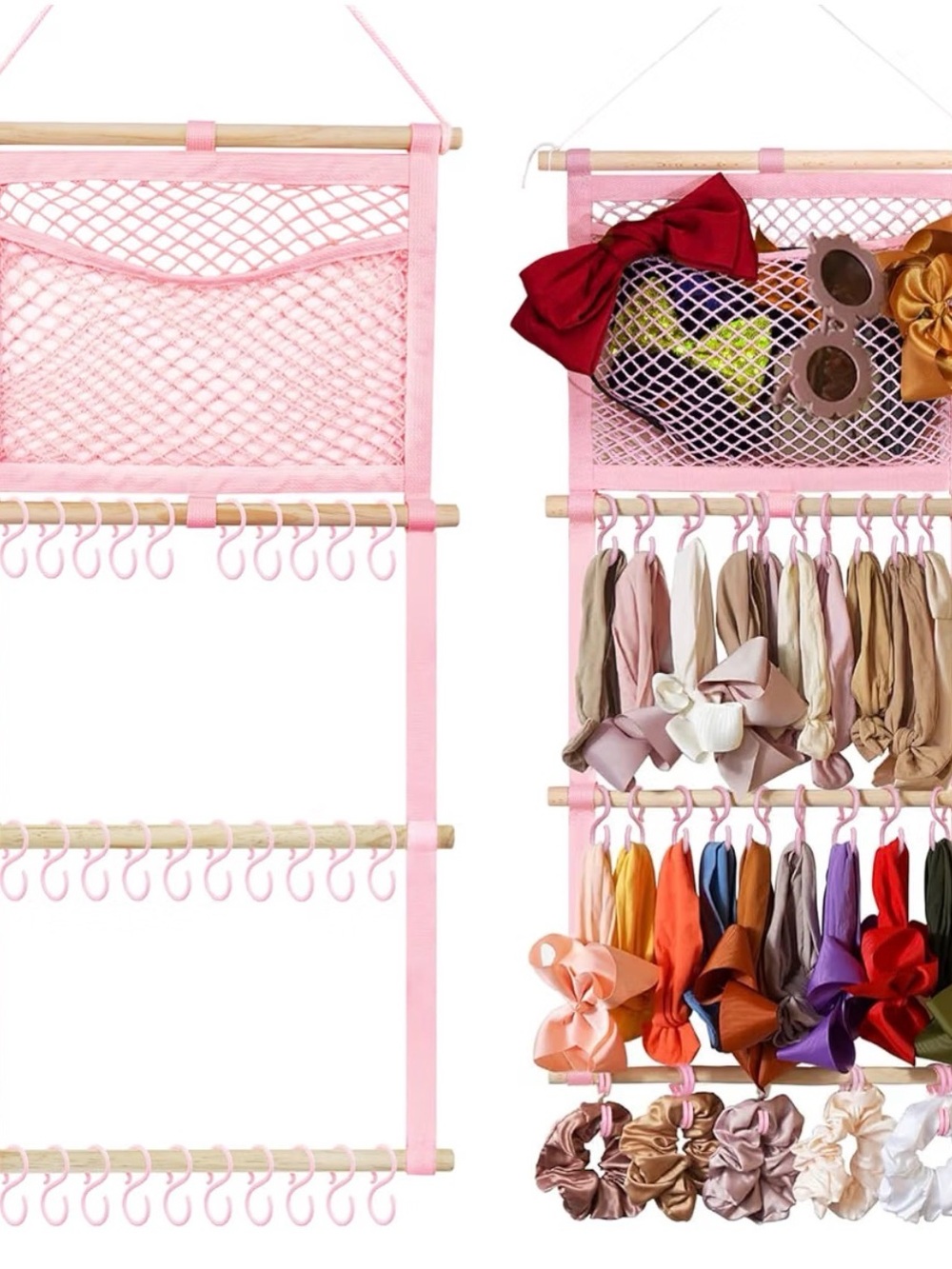 Over-the-Door Pink Hair Accessory Organizer Rack